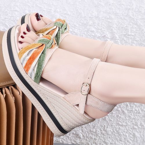 Wedge Heel Sandals Women's Shoes Bohemian Style Elegant Platform Sandals Beach Shoes/beige