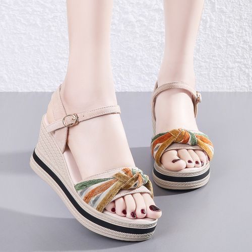 Wedge Heel Sandals Women's Shoes Bohemian Style Elegant Platform Sandals Beach Shoes/beige