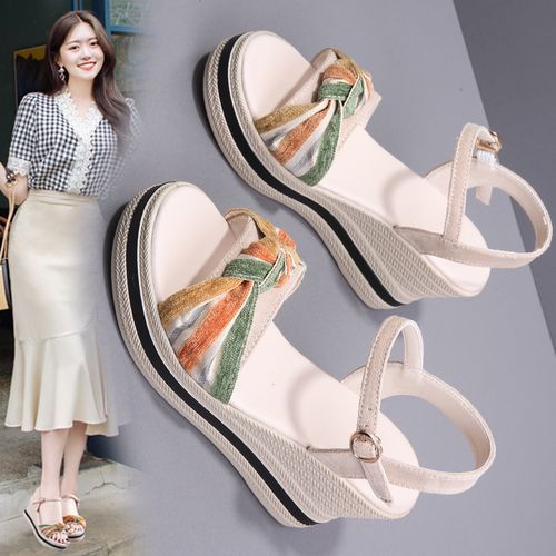 Wedge Heel Sandals Women's Shoes Bohemian Style Elegant Platform Sandals Beach Shoes/beige