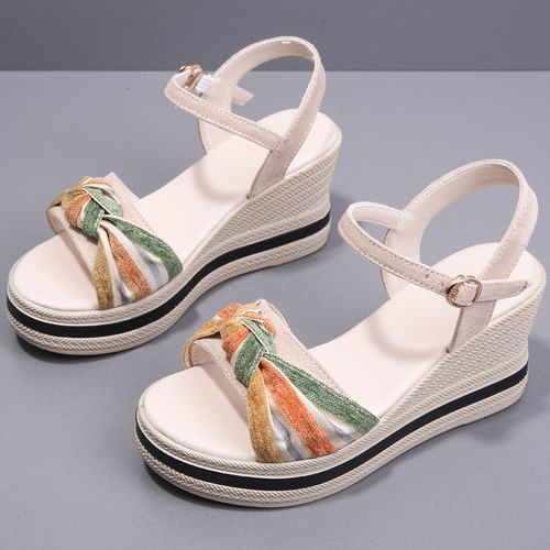 Wedge Heel Sandals Women's Shoes Bohemian Style Elegant Platform Sandals Beach Shoes/beige