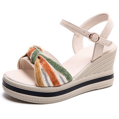 Wedge Heel Sandals Women's Shoes Bohemian Style Elegant Platform Sandals Beach Shoes/beige