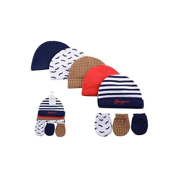 Baby Boy Caps Gift And Scratch Mitten Set Of 8