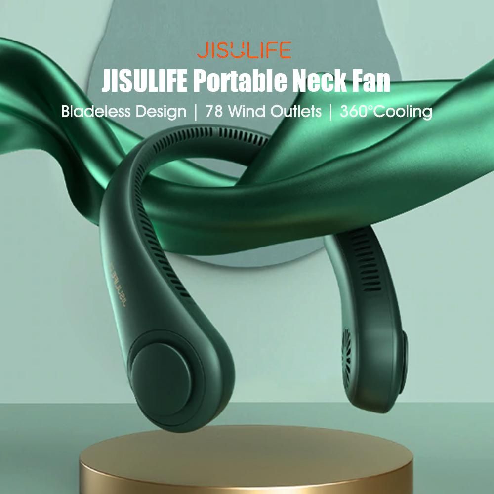 JISULIFE Portable Neck Fan Cordless Bladeless Fan 3 Speeds Adjustable/Low Noise/Type-C Interface/4000mAh Rechargeable/360°Cooling Fans for Home Outdoor