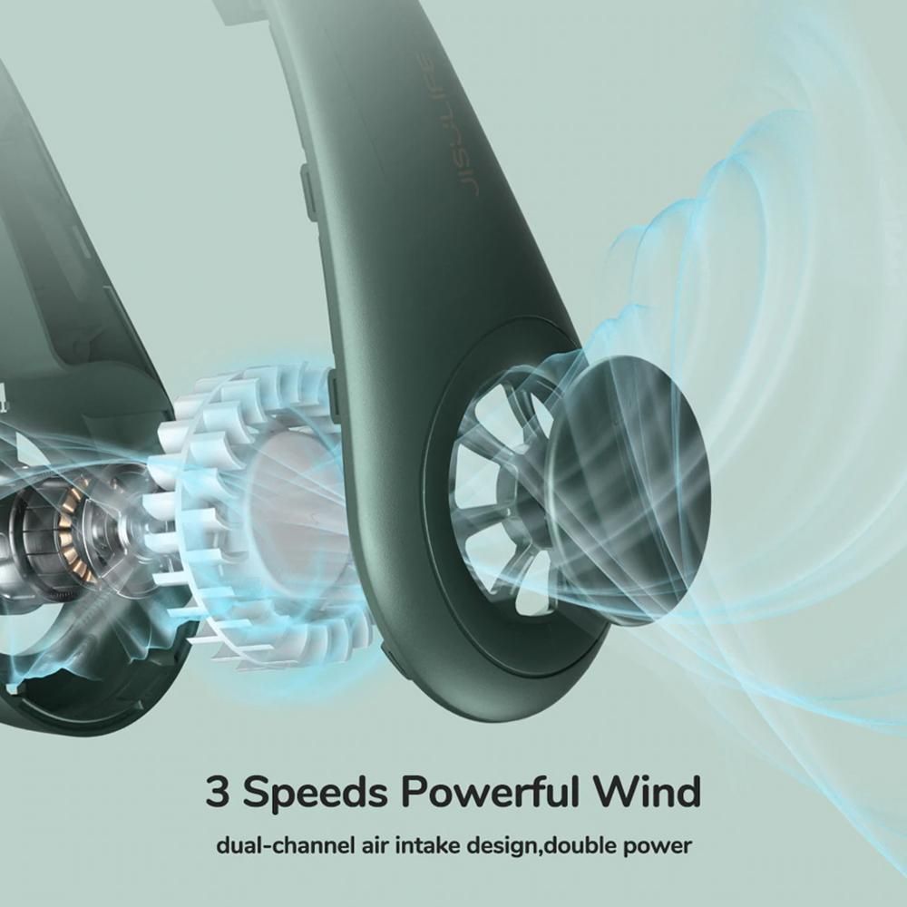 JISULIFE Portable Neck Fan Cordless Bladeless Fan 3 Speeds Adjustable/Low Noise/Type-C Interface/4000mAh Rechargeable/360°Cooling Fans for Home Outdoor