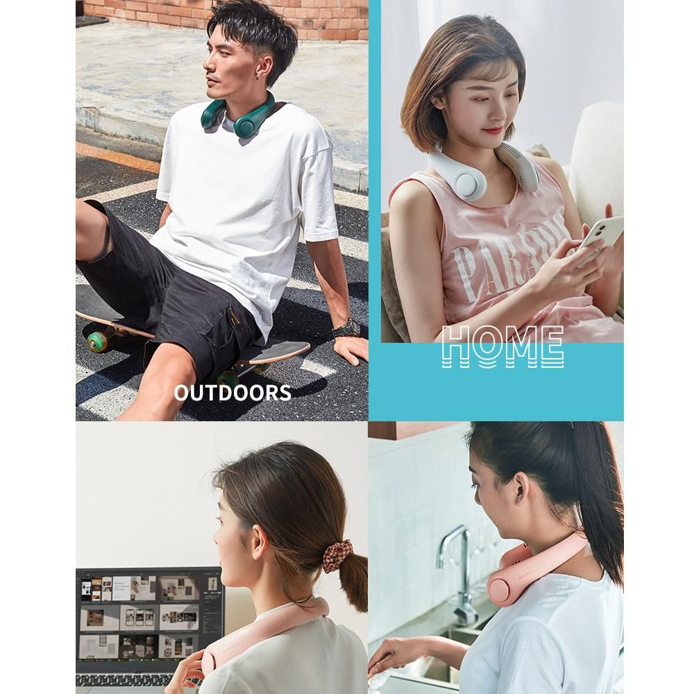 JISULIFE Portable Neck Fan Cordless Bladeless Fan 3 Speeds Adjustable/Low Noise/Type-C Interface/4000mAh Rechargeable/360°Cooling Fans for Home Outdoor