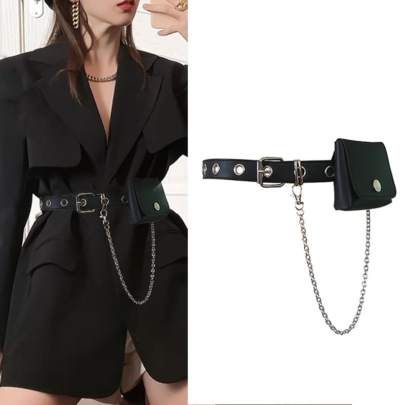 Punk JK Uniform Accessories Belts Full Hole Fashion Versatile Trouser Belt For Women Jeans Bag Belt Chain Waistband Girl Student(#Black)