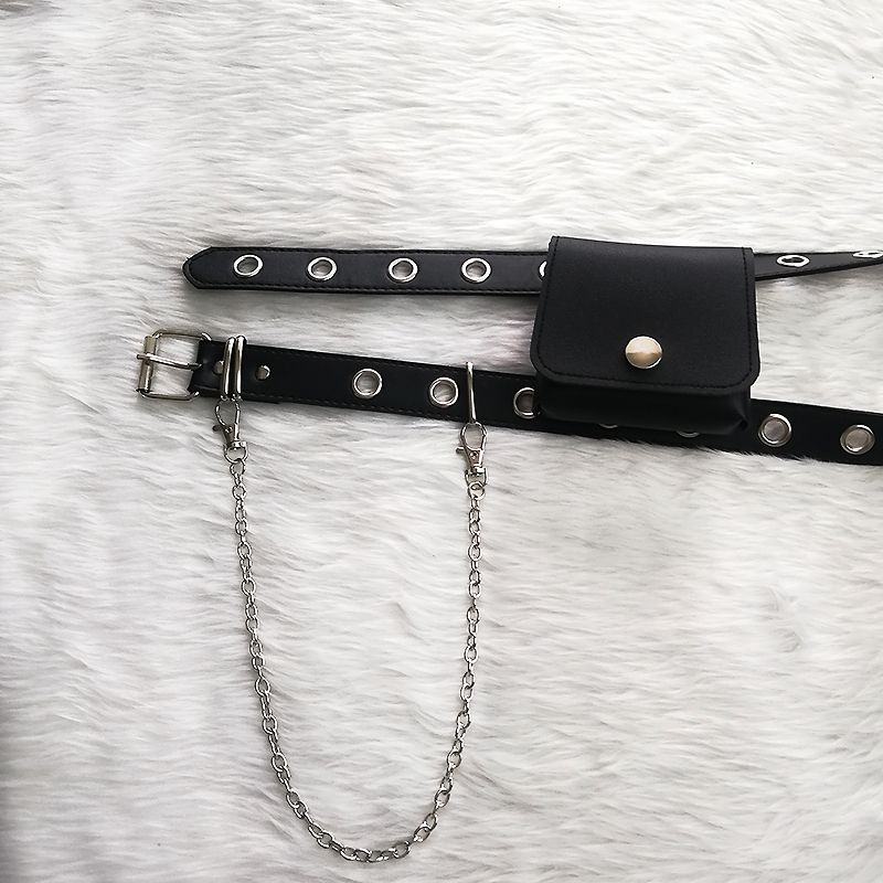 Punk JK Uniform Accessories Belts Full Hole Fashion Versatile Trouser Belt For Women Jeans Bag Belt Chain Waistband Girl Student(#Black)