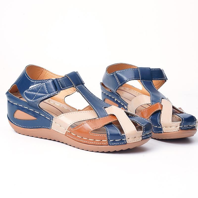 Foreign trade large size 2023 summer new European and American retro round toe wedge ladies Roman shoes cross buckle female sandals green 36