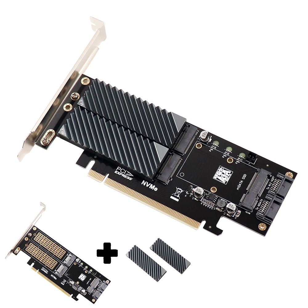 M.2 To PCIe Adaper PCI E M2 NVMe AHCI  B M Key MSATA 3 In 1 SSD Adaper PCI Express PCI-e X16 M2