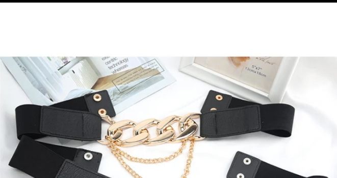 Luxury Brand Gold Chain Belt Elastic Black Black