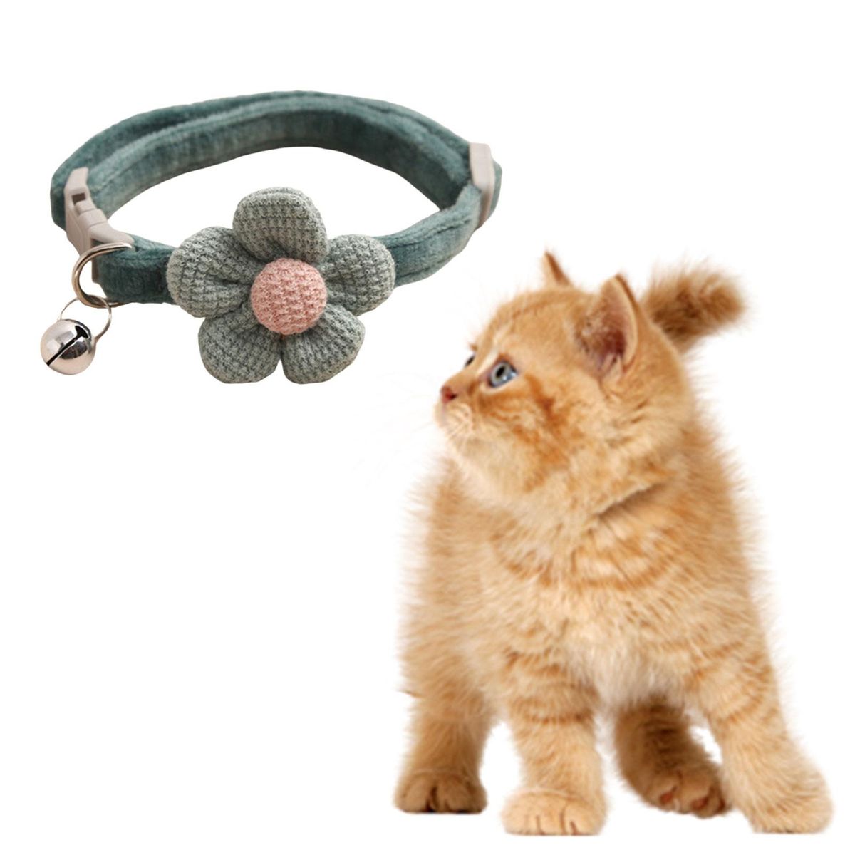 Cat Choker Necklace With  Collars Bell Dark Green