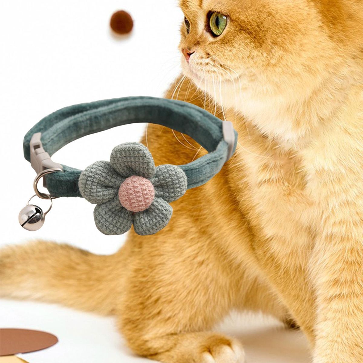 Cat Choker Necklace With  Collars Bell Dark Green
