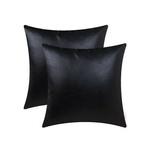 Leather Fiber Stuffed Throw Pillow - Black