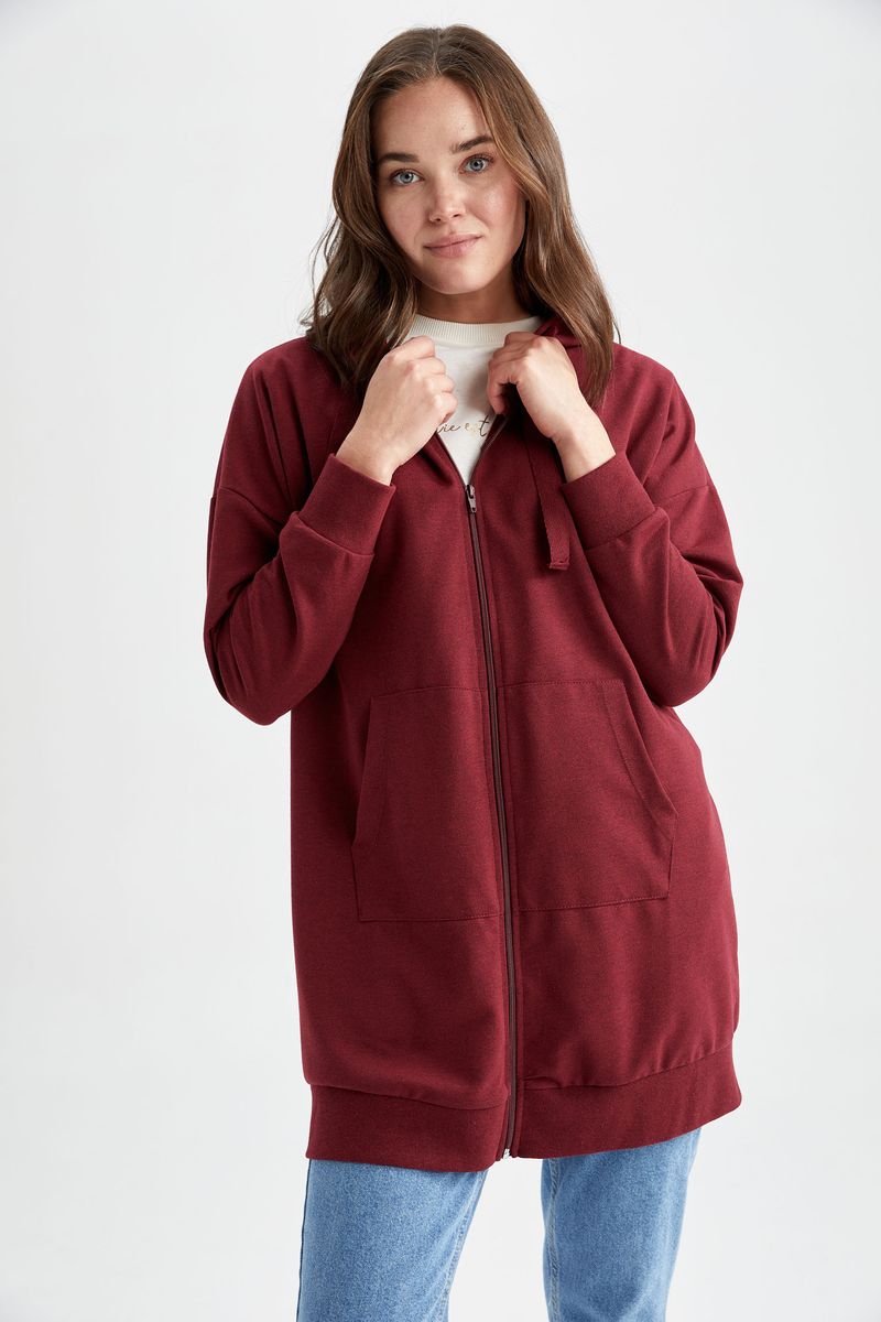 Woman Regular Fit Knitted Long Sleeve Tunic - Bordeaux