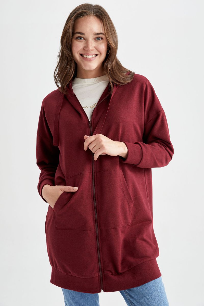 Woman Regular Fit Knitted Long Sleeve Tunic - Bordeaux