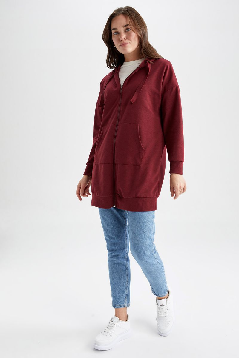 Woman Regular Fit Knitted Long Sleeve Tunic - Bordeaux