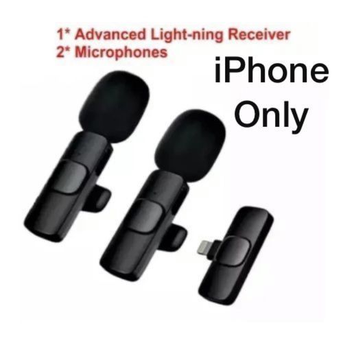 IPhone K9 Dual Double Microphone 100% Genuine Comes With Both Plug&Play K9 Wireless Lavalier Microphone For IPhone, IPad, Lapel Clip-on Mini Wireless Mic For TikTok Vlog YouTube, Facebook Live Stream, Auto-syncs K8 Microphone