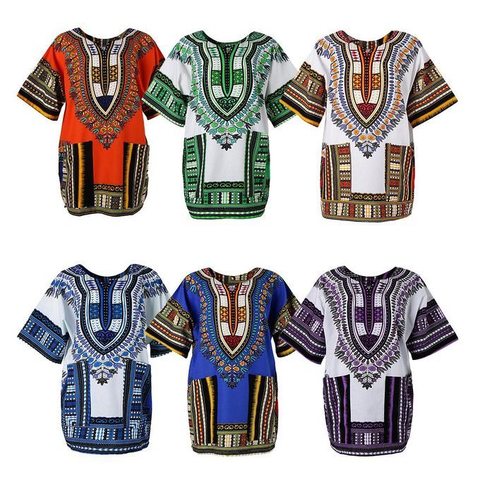 4x African Print Dress Cotton Dashiki Shirt Clothing Hippie Tshirt For