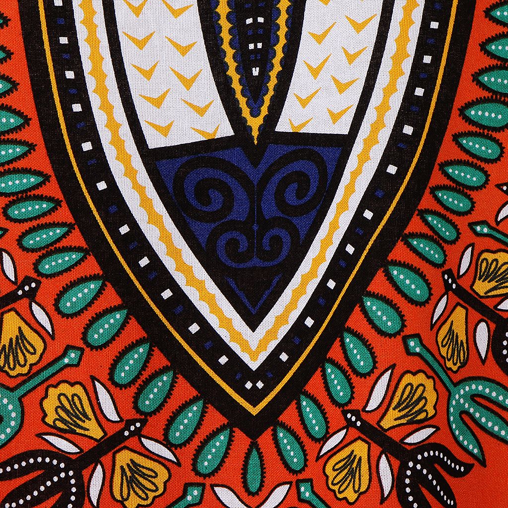 Mens Short Sleeve Dashiki Shirt Colorful African Tribal Dress Orange