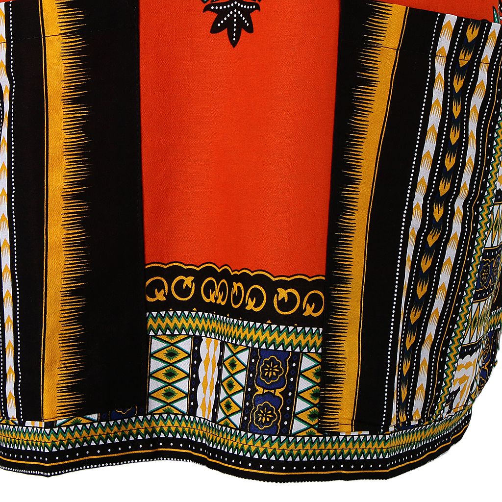 Mens Short Sleeve Dashiki Shirt Colorful African Tribal Dress Orange