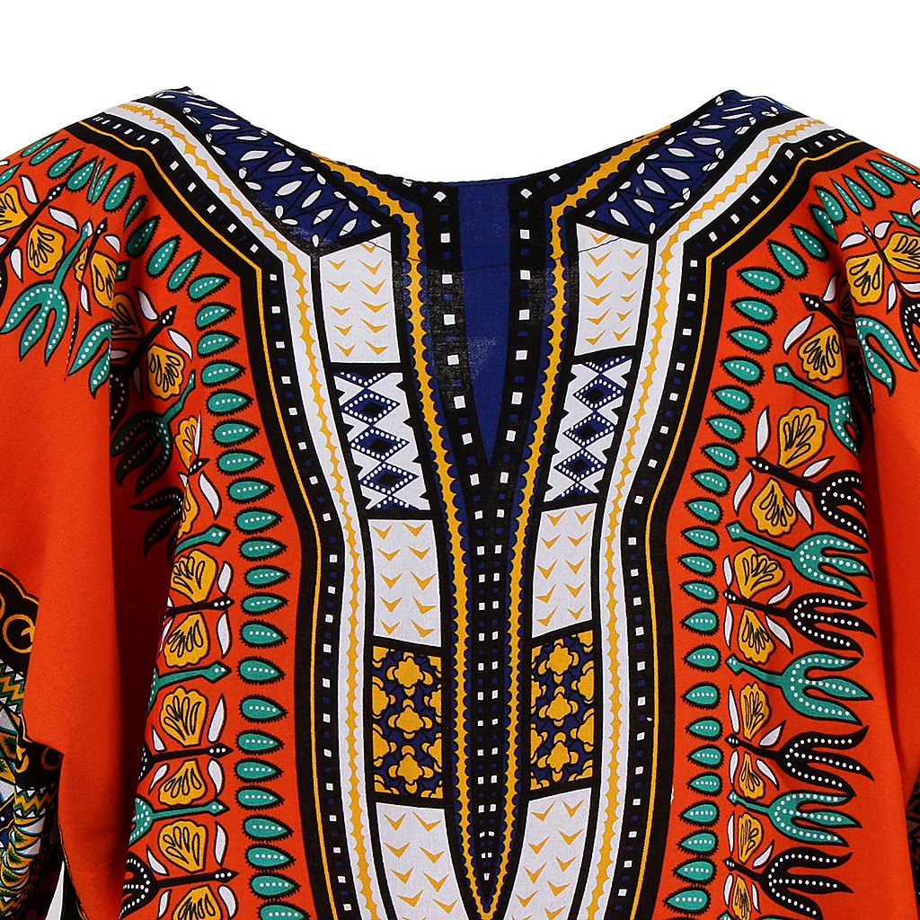 Mens Short Sleeve Dashiki Shirt Colorful African Tribal Dress Orange