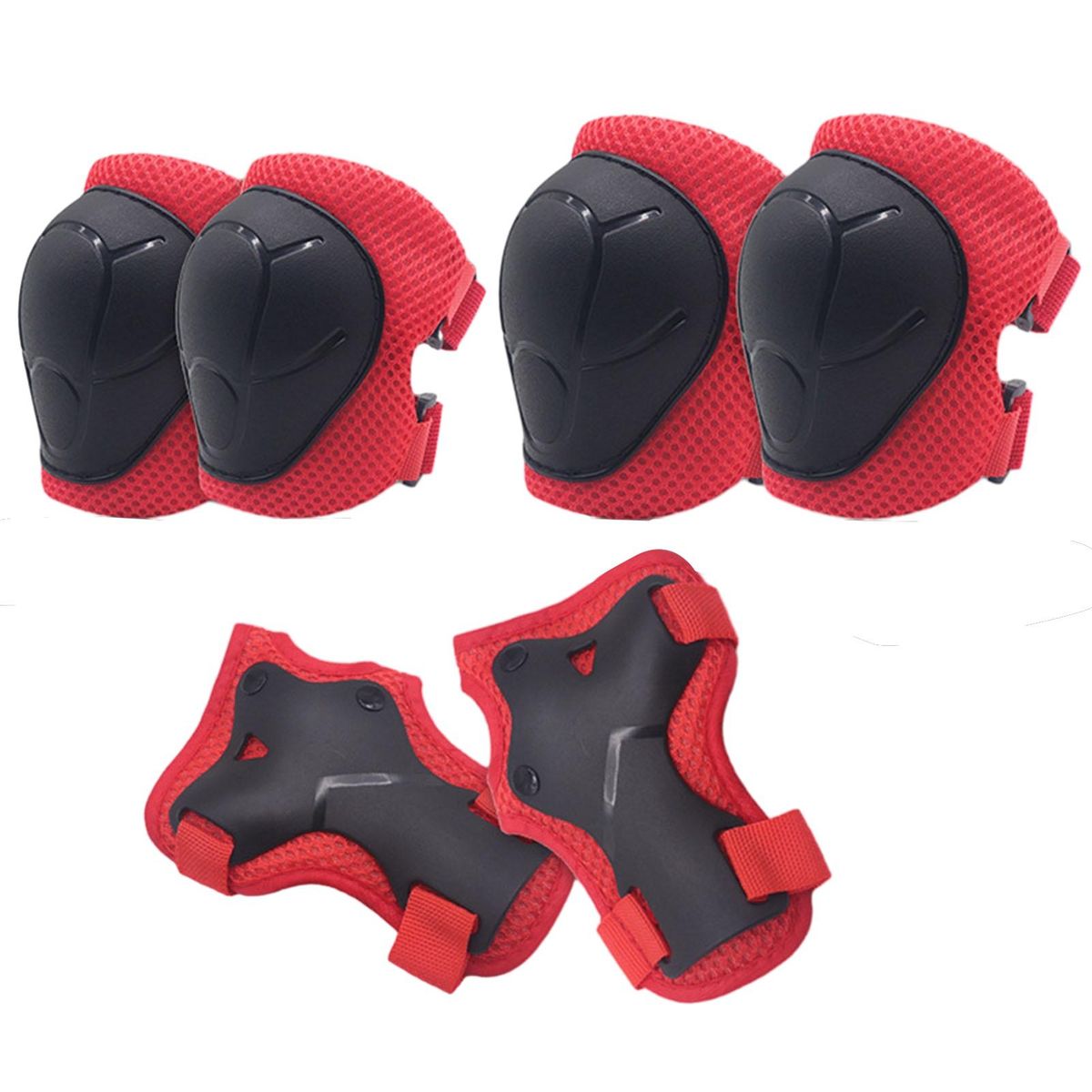 Kids Protective Gear Set Adjustable Knee Pads Elbow Guards for Sports Red