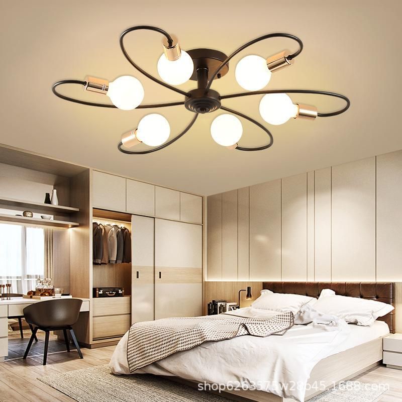 Nordic ceiling lamp led living room bedroom lamp modern minimalist room net red creative entry porch staircase lamps 6 black plus gold without light source