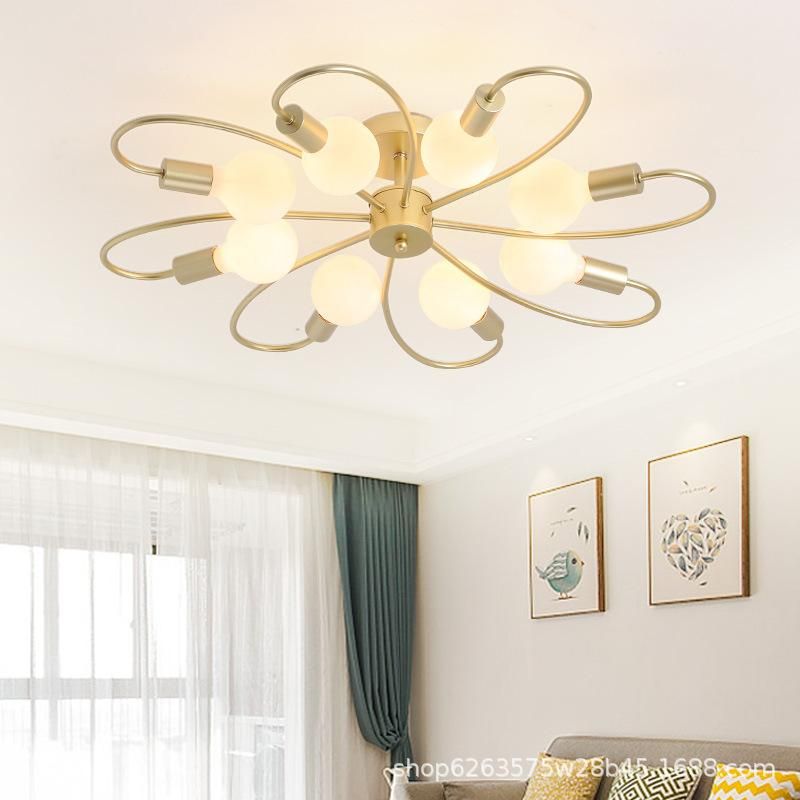 Nordic ceiling lamp led living room bedroom lamp modern minimalist room net red creative entry porch staircase lamps 6 black plus gold without light source