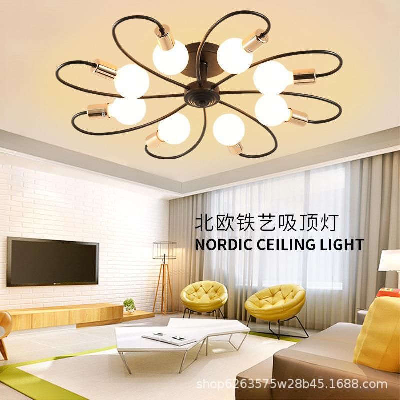 Nordic ceiling lamp led living room bedroom lamp modern minimalist room net red creative entry porch staircase lamps 6 black plus gold without light source
