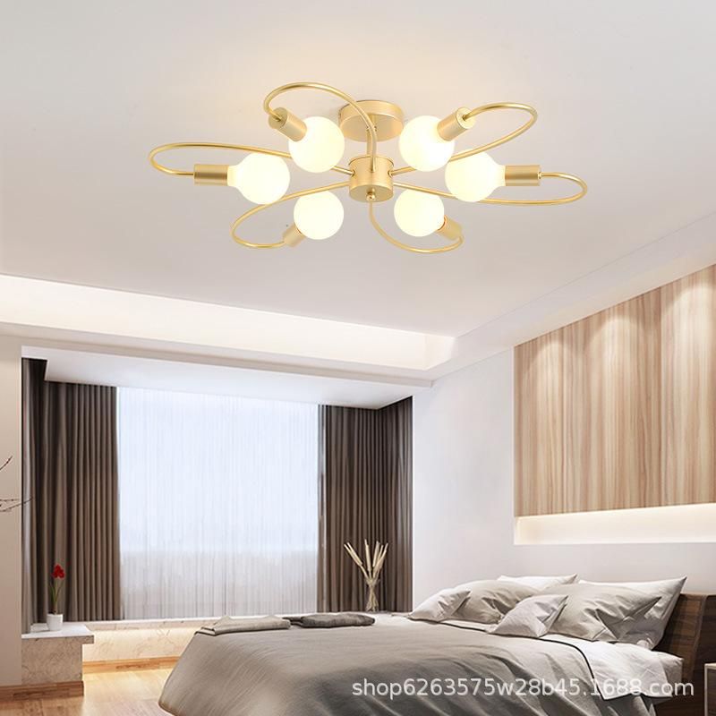Nordic ceiling lamp led living room bedroom lamp modern minimalist room net red creative entry porch staircase lamps 6 black plus gold without light source