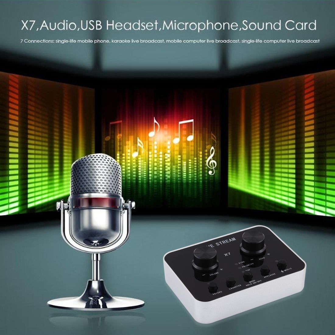 X7 Live Broadcast Audio USB Headset Microphone Webcast Entertainment Streamer Sound Card