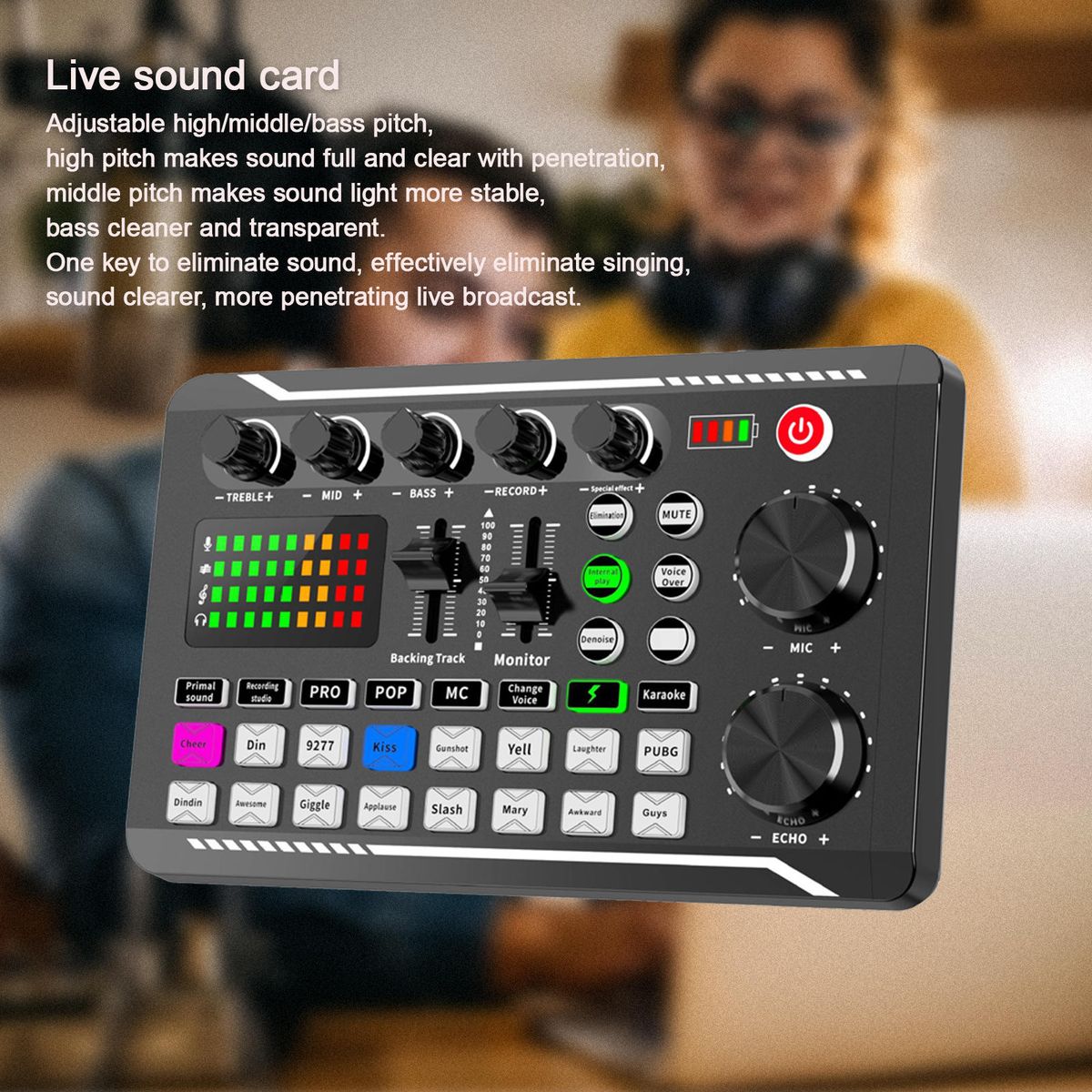 F998 Sound Mixer Sound Card 16 Effects Microphone For Home Ktv
