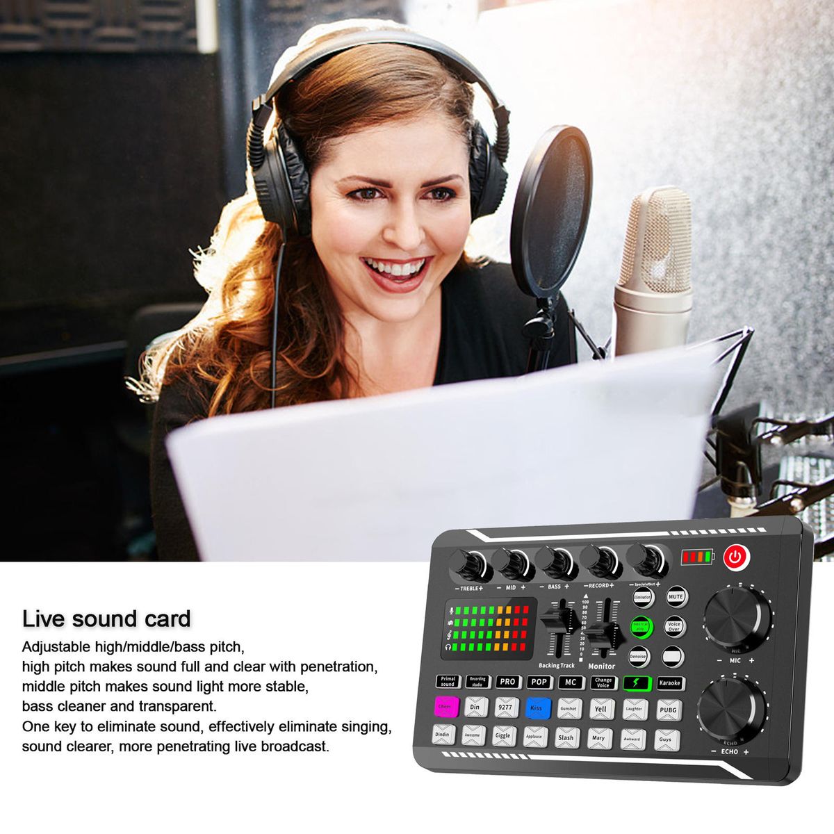 F998 Sound Mixer Sound Card 16 Effects Microphone For Home Ktv