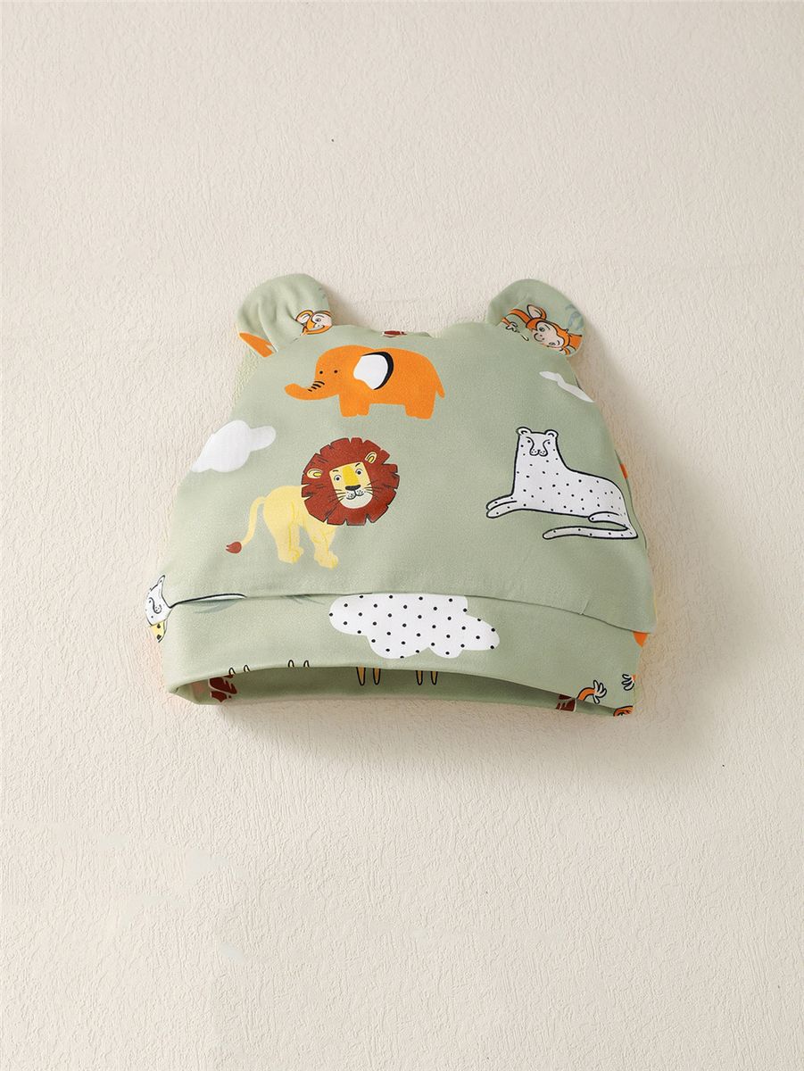 3-24 Months Newborn Baby Green Animal Print Romper+ Hat