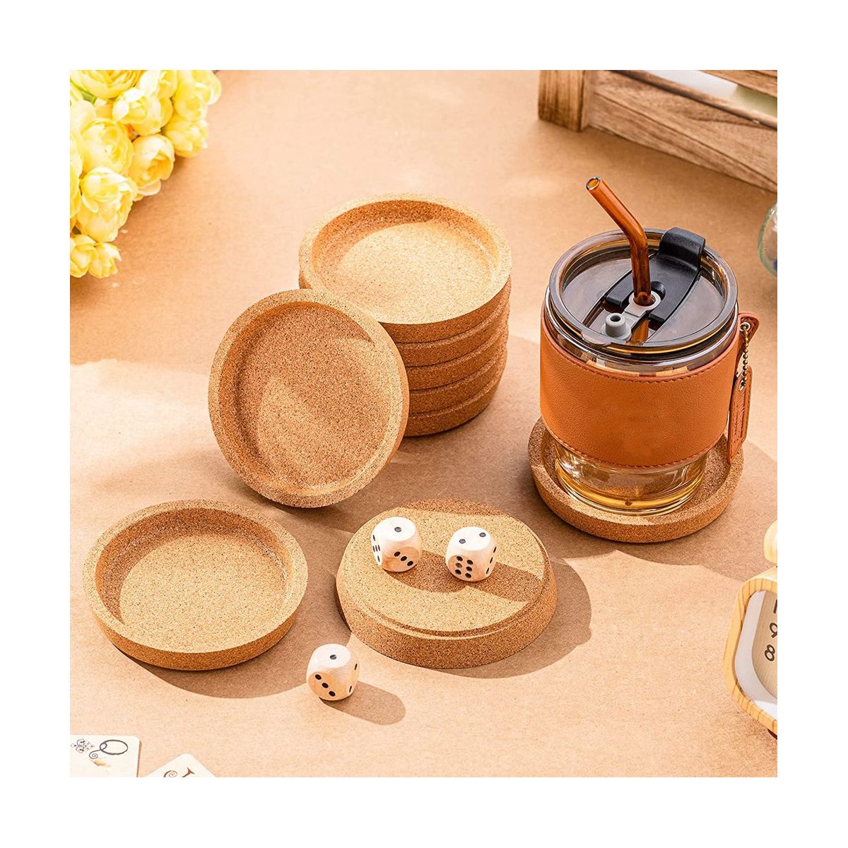 18 Cork Coasters Bulk 4 Inch Round Lip Cup Holder Leak Proof Cork Coasters for Drinks Reusable Absorbent Cup Coaster