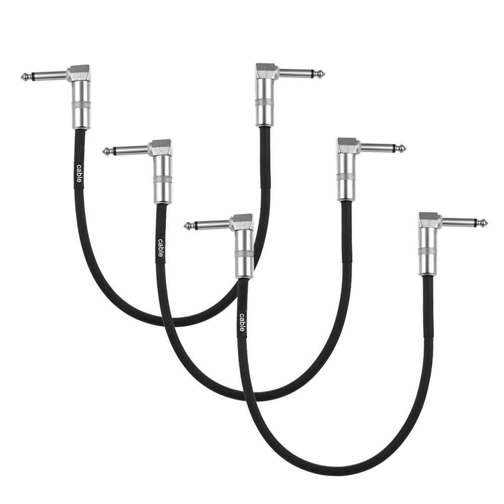3-Pack Guitar Effect Pedal Instrument Patch Cable 30cm/ 1.0ft Long with 1/4 Inch 6.35mm Silver Right Angle Plug Black PVC Jacket