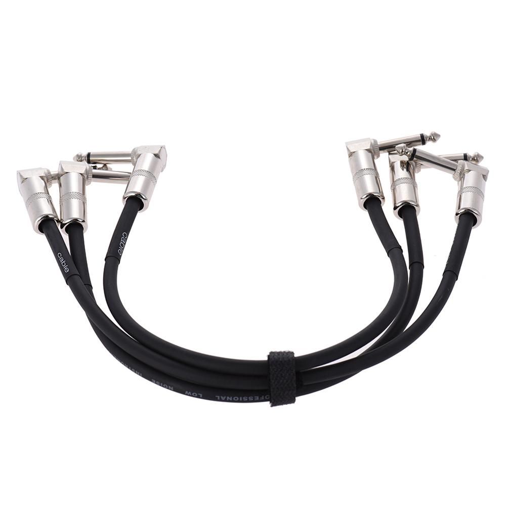 3-Pack Guitar Effect Pedal Instrument Patch Cable 30cm/ 1.0ft Long with 1/4 Inch 6.35mm Silver Right Angle Plug Black PVC Jacket