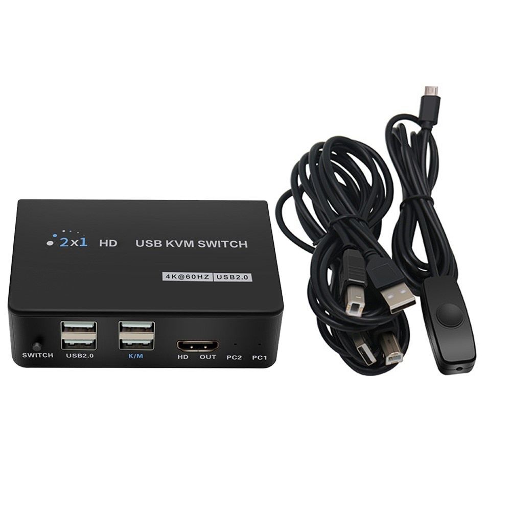 USB KVM Switcher Plug And Play 2 Ports 2 In 1 Out 3840*2160 HDMI-Compatible Splitter For Sharing Keyboard Mouse Printer