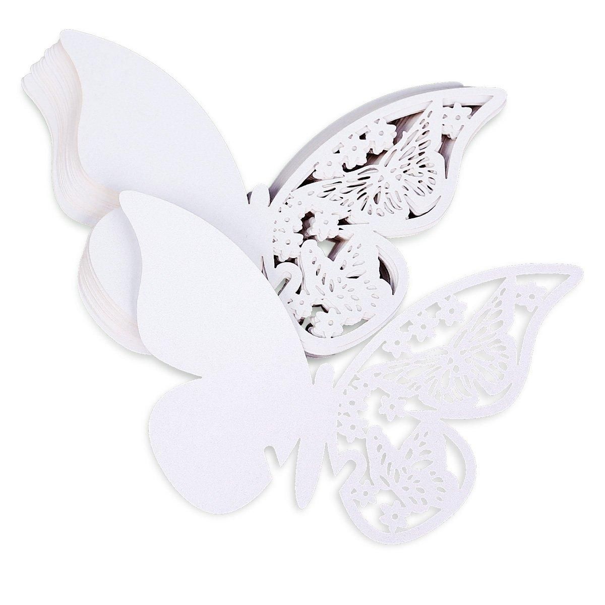 20pcs Glass card holder names Brand-Places 941 Butterfly white wedding baptism decoration