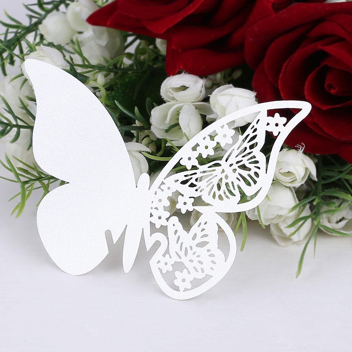 20pcs Glass card holder names Brand-Places 941 Butterfly white wedding baptism decoration