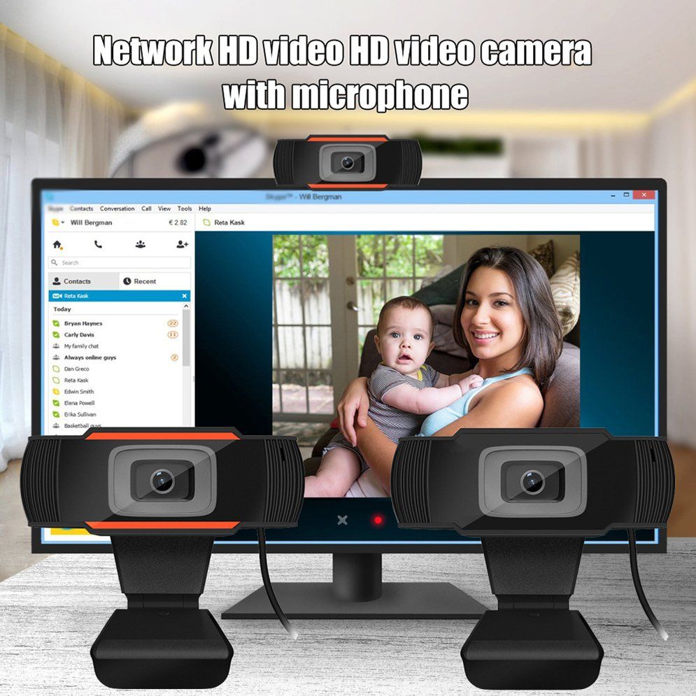 Rotatable Camera HD Webcam 720P USB Camera Video Recording Web Camera With Microphone For PC Computer Black+orange