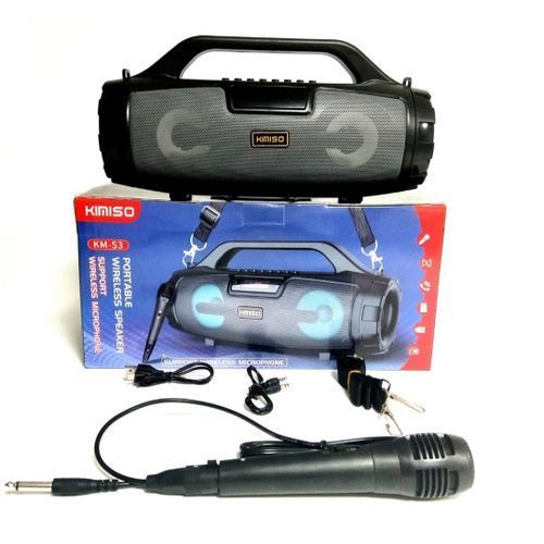 Km-s3 Super Bass BT Wireless Portable Speaker, RADIO, MEMORY CARD,USB, BLUETOOTH, AUX, LUX LED LIGHT, MICROPHONE AND LOTS MORE