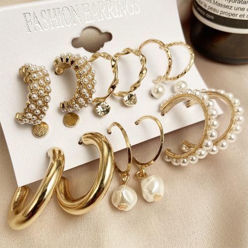 Set Of 9 Hoops , Studs & Pearl Earring Set