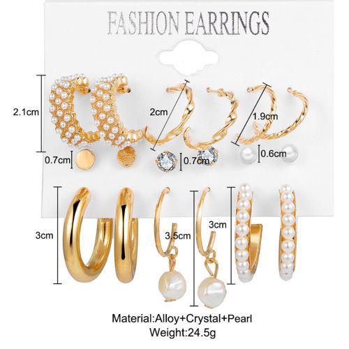 Set Of 9 Hoops , Studs & Pearl Earring Set
