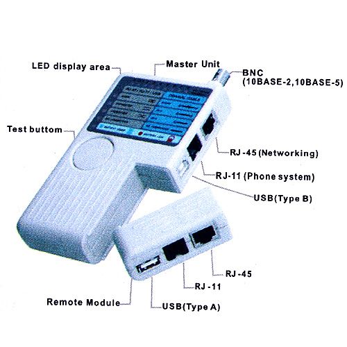 4-in-1 Remote USB BNC LAN Network Phone Cable Tester Meter