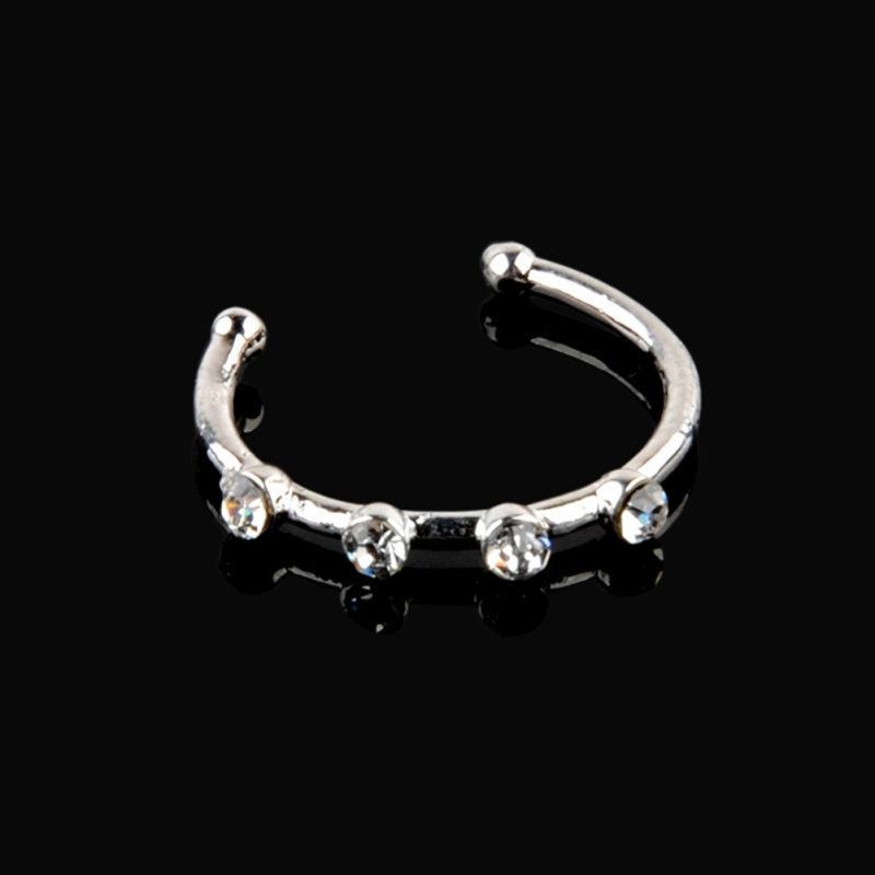 Sparkly Rhinestones U Shape Nose Stud Hoop Nose Ring-Silver