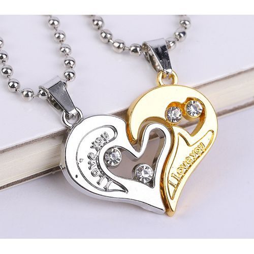 Couple Necklace Heart Studded Pendant