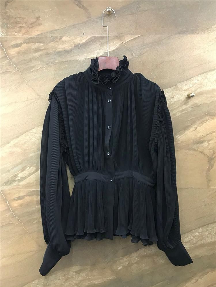 white pleated chiffon high neck women top