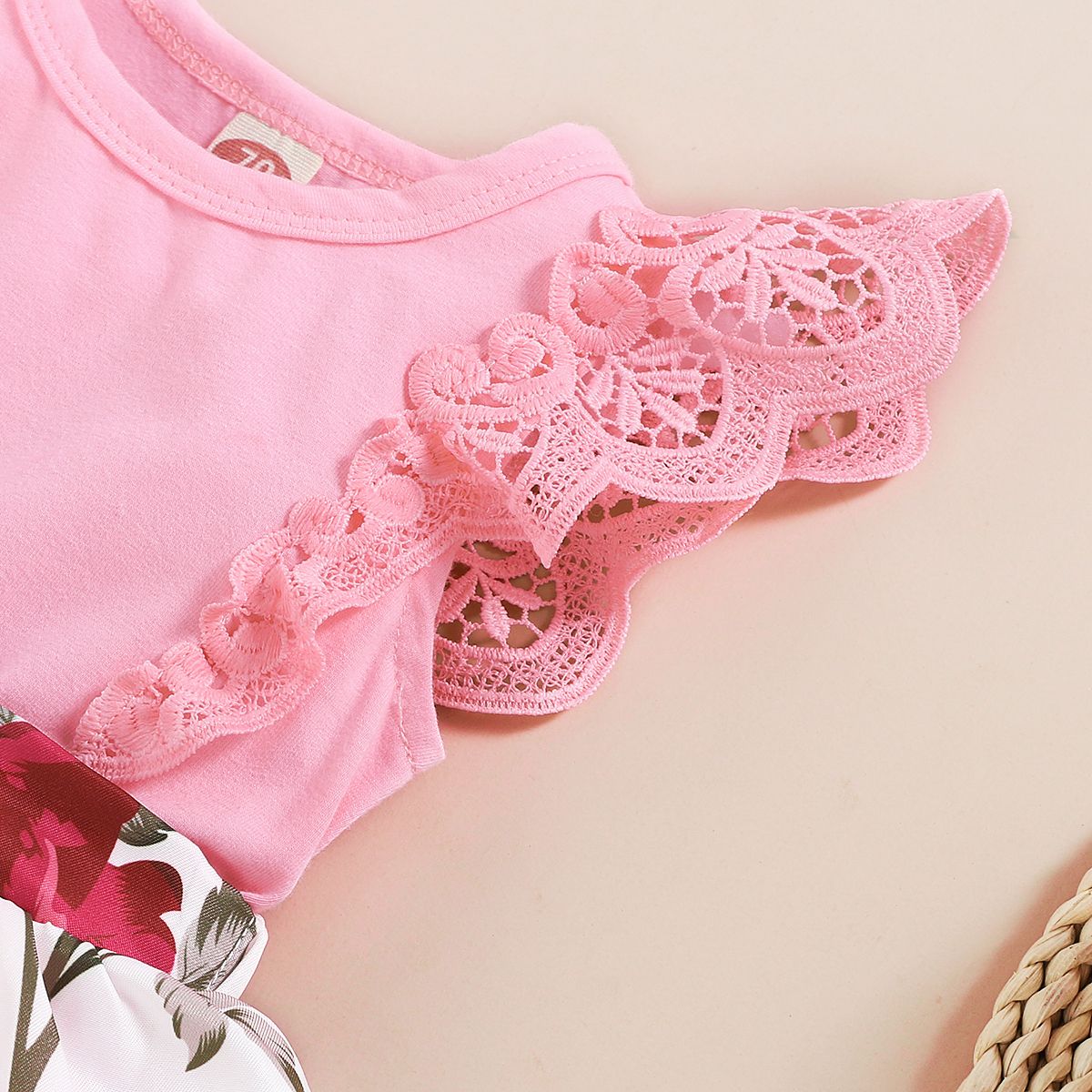 Baby Girls Rose Print Pink Sleeveless Bodysuit Sundress