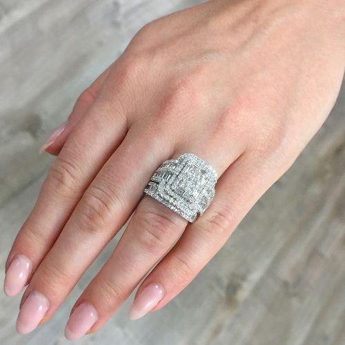 Charm Female White Crystal Stone Ring Set Luxury Big Silver Color Wedding Rings For Women Vintage Bridal Square Engagement Ring